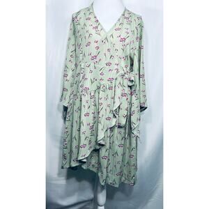 Unique21 Casual Floral Green Wrap Dress